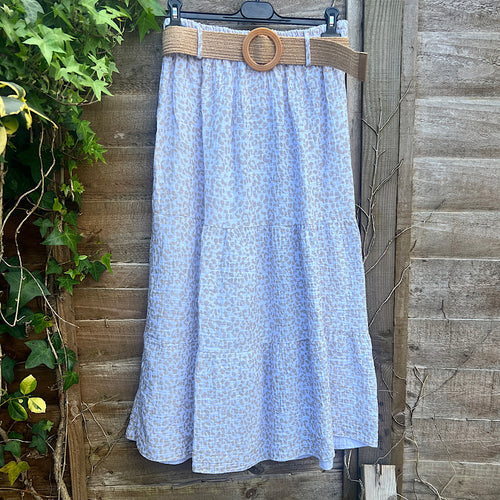 Stone Coloured Animal Belted Maxi Skirt