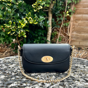 Black Chain Handle Flap Over Handbag