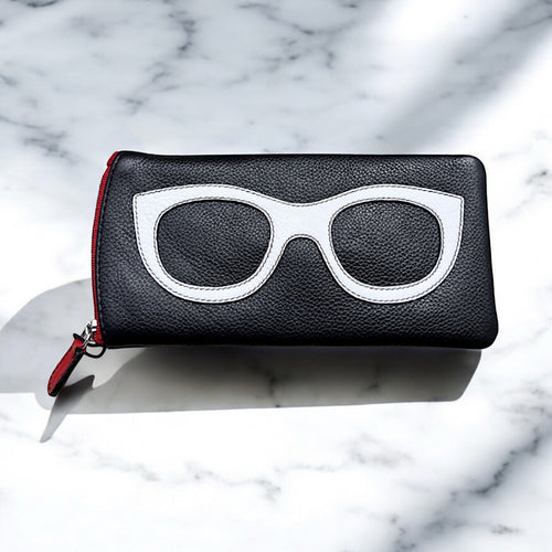 Genuine Leather Glasses & Sunglasses Case | Black, White & Red