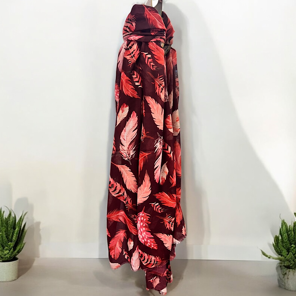 Bordeaux Leaf Print Scarf