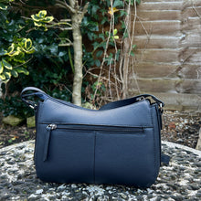 Load image into Gallery viewer, Soft Navy Italian Leather &#39;Martina&#39; Front Pocket Twist Lock Crossbody Bag (back)
