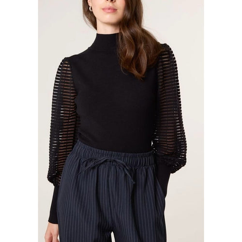 Black Clara Textured Sleeve Knit Top