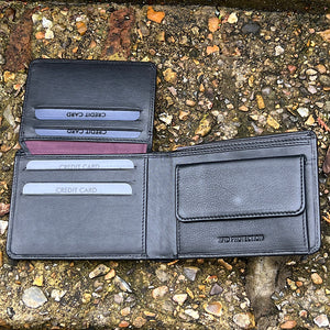 Gents Leather Wallet with 9 Card Slots & Coin Pocket By Black (Fully Open)