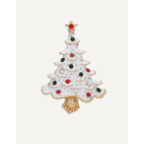 Holly Glow Enamel Christmas Tree Brooch