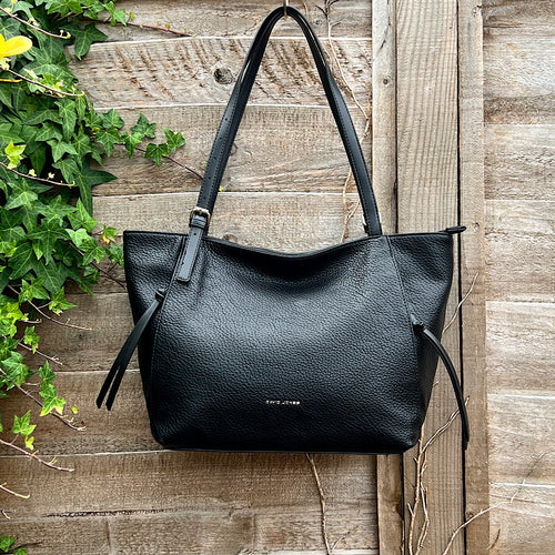 Black Casual Everyday Shoulder Bag with Asymmetrical Front Pockets
