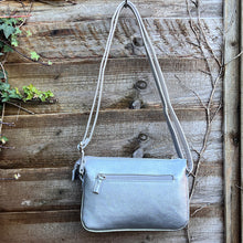 Load image into Gallery viewer, Silver Triple Section Crossbody Bag By David Jones (back)
