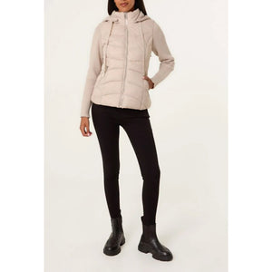 Stone Knitted Sleeve Puffer Quilted Hybrid Jacket (front)