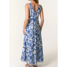 Load image into Gallery viewer, Blue Floral Paisley V-Neck Maxi Dress (back)
