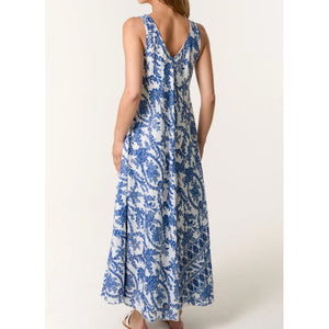 Blue Floral Paisley V-Neck Maxi Dress (back)
