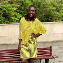 Load image into Gallery viewer, Breezy Yellow Bohemian Popcorn Cover Up (on model)
