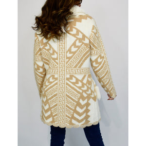 Ivory Fur Trim Aztec Knit Cardigan (back)