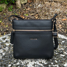 Load image into Gallery viewer, Black Crossbody Bag with Front Zip Pocket (front)
