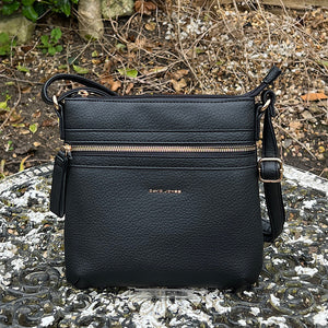 Black Crossbody Bag with Front Zip Pocket (front)