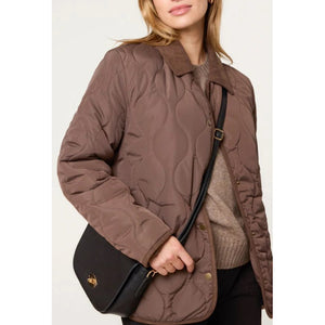 Chocolate Pattern Quilted Cord Trim Coat (close up)