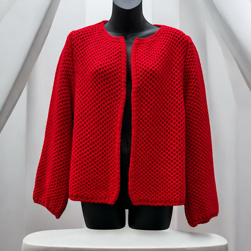 Crimson Charm Textured Knit Cardigan
