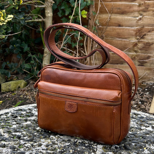 Honey Tan 'Ash' Leather Messenger Bag (front)
