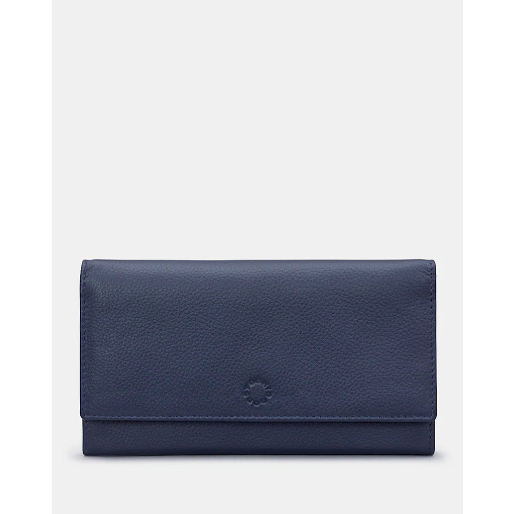 Navy Flap Over Leather Purse By Yoshi (front)