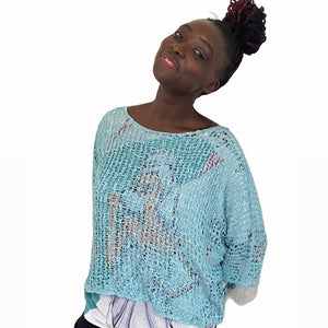 Breezy Teal Bohemian Popcorn Cover Up (on model)