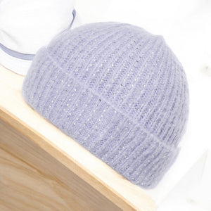 Lilac Ribbed Beanie with Rhinestone