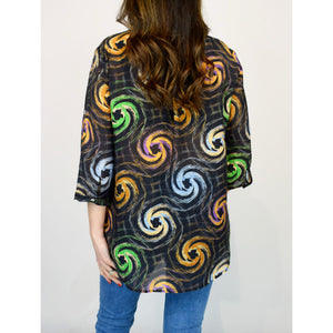 Drop Hem Colour Spiral Oversized Cotton Blouse (back)