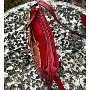 Red Elegance Italian Leather Crossbody Bag (mag dot front pocket)