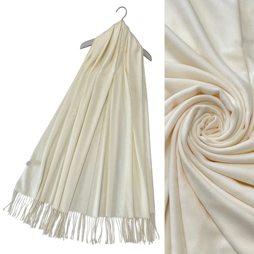 Super Soft Plain Pashmina Tassel Scarf (Cream)