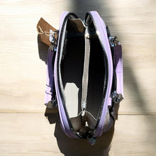 Load image into Gallery viewer, Small Lavender Zip Round Printed Grab Bag (open)
