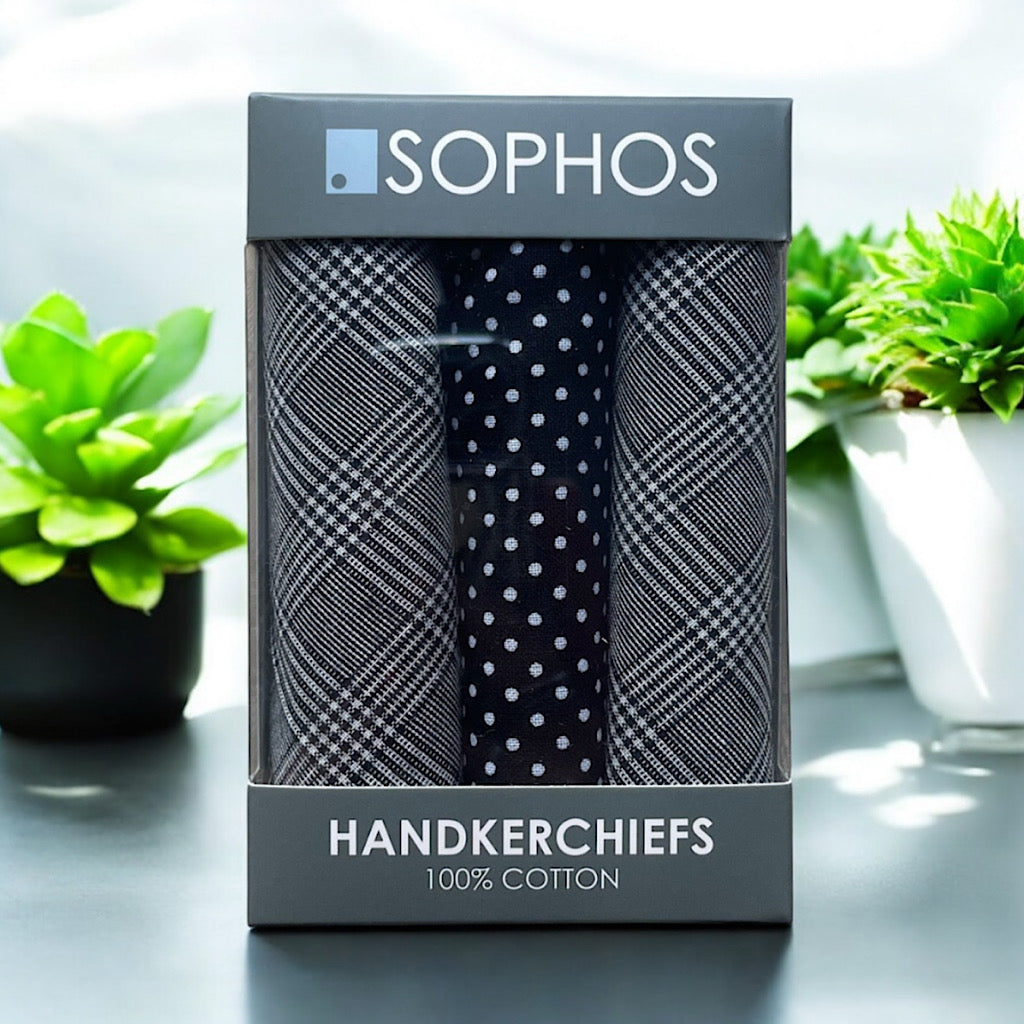 Black & White 100% Cotton Polka & Check Handkerchiefs