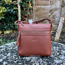 Load image into Gallery viewer, Cognac Crossbody Bag with Front Zip Pockets (front)
