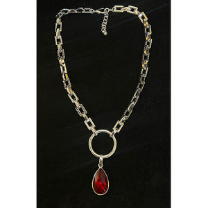 Silver, Red & Hematite Crystal Short Necklace