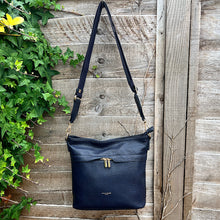 Load image into Gallery viewer, Navy Front Zip Pocket Messenger Style Bag

