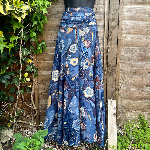 Blue & Brown Silk Feel Floral Printed Culottes