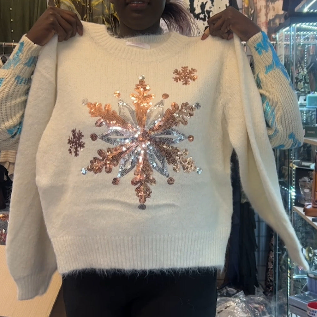Cream Snowflake Sequin Jumper