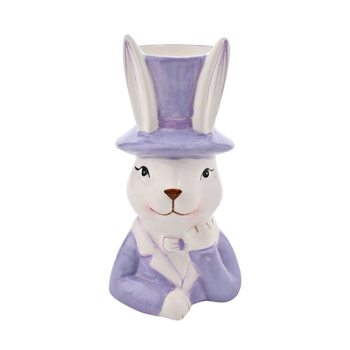 Small Eggs-traordinary Bunny in Top Hat Purple Planter