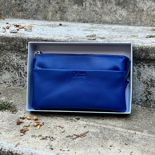 Sapphire Luxe Triple-Compartment Leather Crossbody Bag