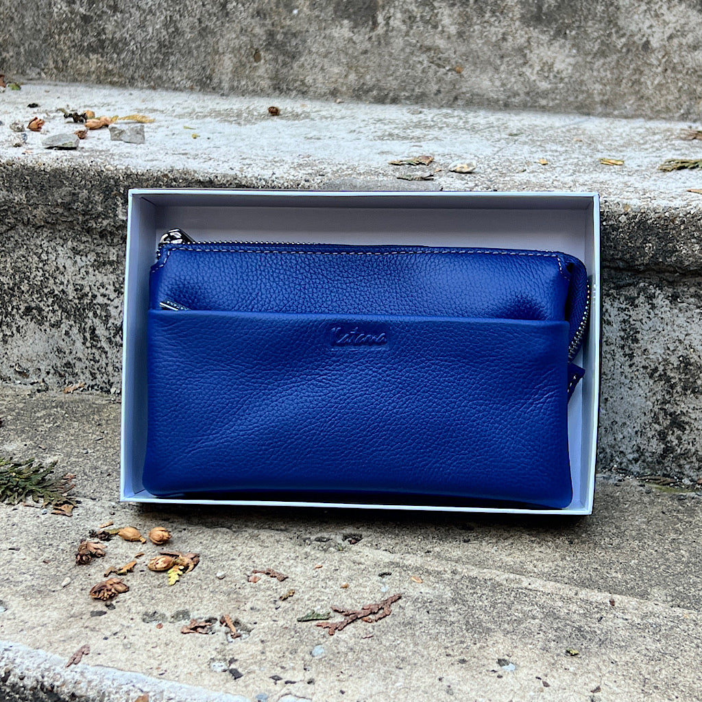 Sapphire Luxe Triple-Compartment Leather Crossbody Bag