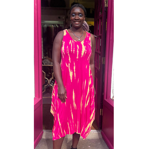 Electric Fuchsia Sunrise Tie-Dye Handkerchief Dress