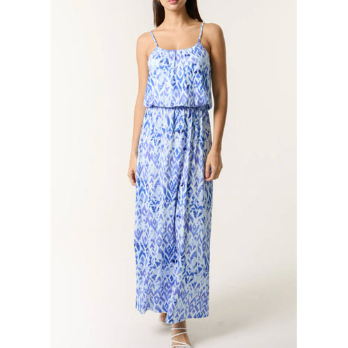 Blue Aztec Puff Ball Cami Dress