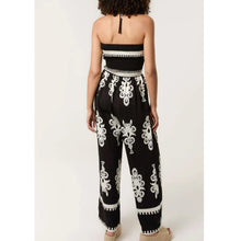 Load image into Gallery viewer, Black Paisley Print Shirred Halter Neck Jumpsuit (back)
