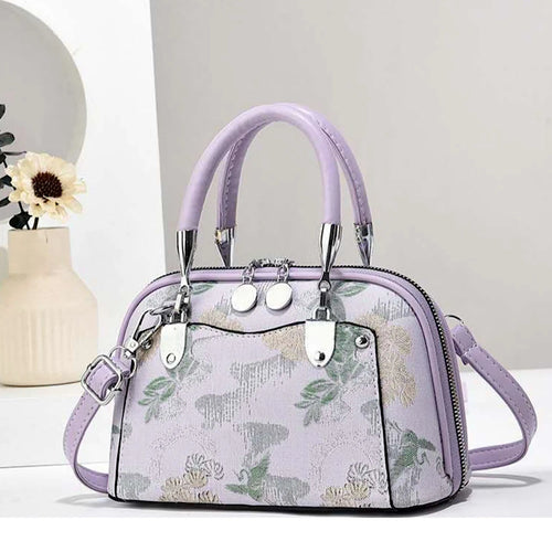 Small Lavender Zip Round Printed Grab Bag