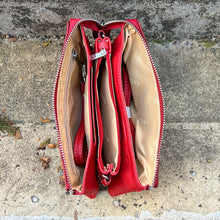 Load image into Gallery viewer, Rouge Luxe Triple-Compartment Leather Crossbody Bag (open)
