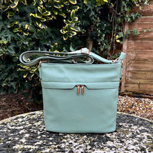 Load image into Gallery viewer, Aqua Green Front Zip Pocket Messenger Style Bag
