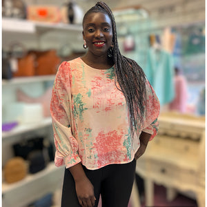 Water Colour Patterned Blouse | Powder Pink