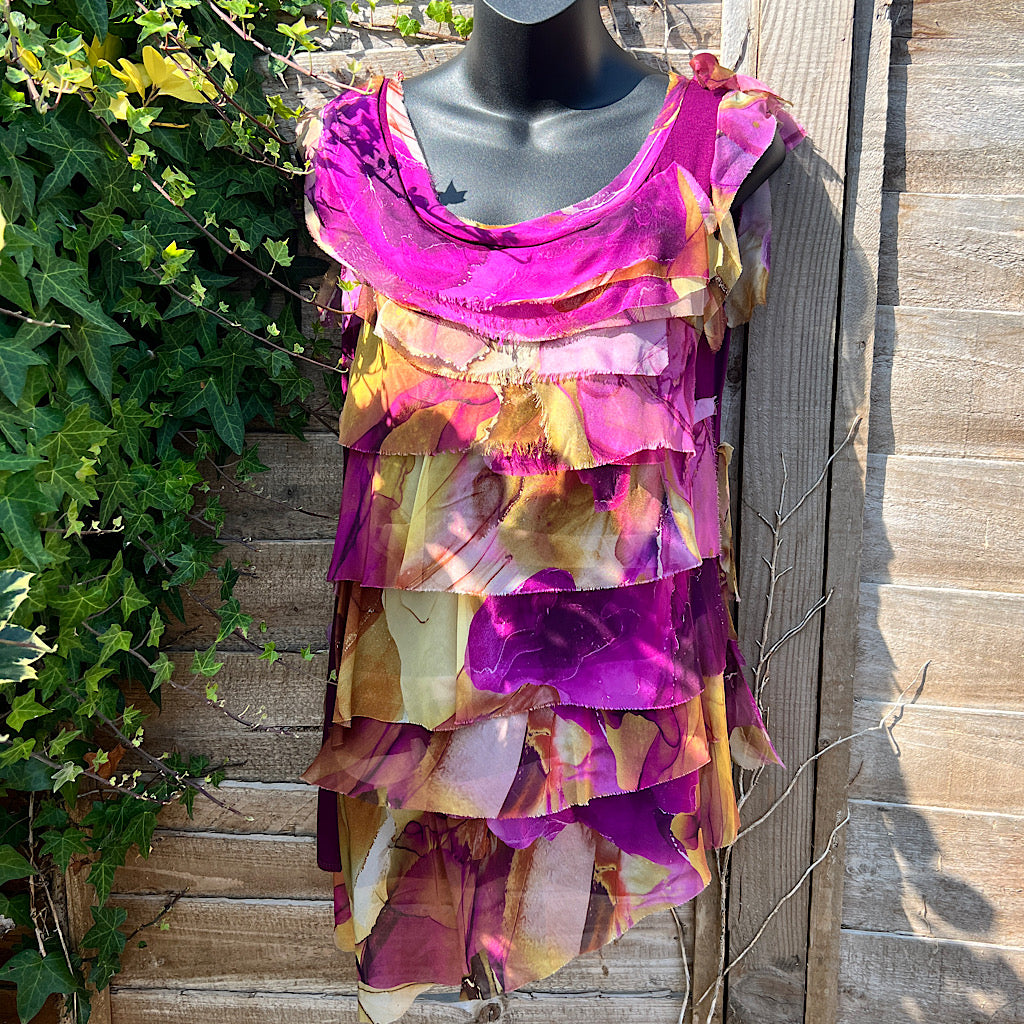 Plum Silk & Viscose Printed Layered aka 'Rara' Sleeveless Top