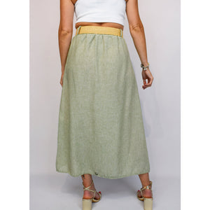 Pale Khaki Button Front Italian Belted Skirt (back)