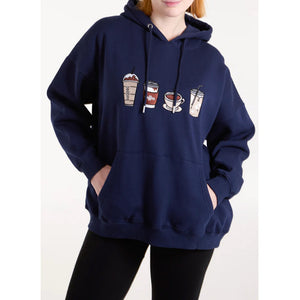 Navy Coffee Embroidered Hoodie (front)