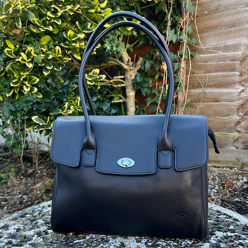Black Soft Designer Inspired 'Alessia' Italian Leather Bag (front)