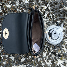 Load image into Gallery viewer, Black Chain Handle Flap Over Handbag (open + additional strap)

