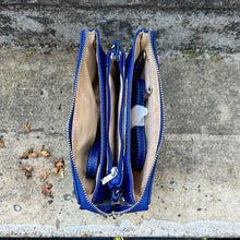 Load image into Gallery viewer, Sapphire Luxe Triple-Compartment Leather Crossbody Bag (open)
