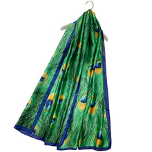 Load image into Gallery viewer, Peacock Feather Print Silk Scarf
